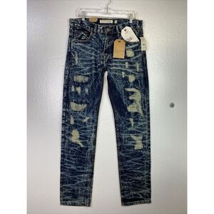 New Evolution In Design Men Slim Jean 34/34 Blue Distress Mid rise leg Open 15 "